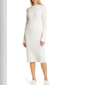 Vince Ribbed Wool Cashmere Blend Long Sleeve Midi Sweater Dress sz S